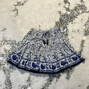 Beach Gold Skirt Womens Sz M/L Blue White Floral Print Mini Drawstring Waist